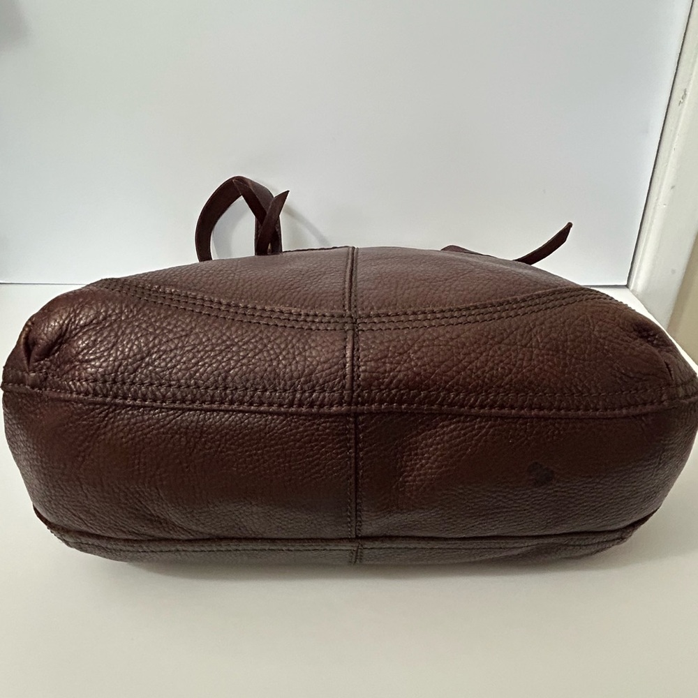 Lucky Brand -  Large Leather Bowler Shoulder Bag with Tassels in Burgundy/Brown - Picture 6 of 16